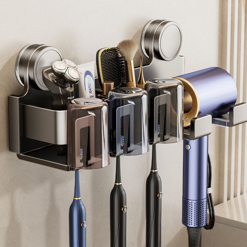 吸盘牙刷置物架免打孔枪灰卫生间