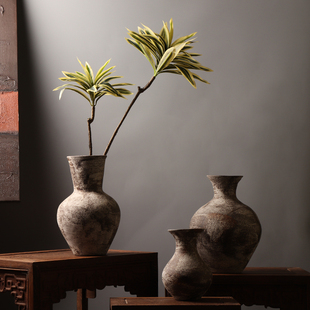 黑陶 侘寂风复古花器景德镇创意插花装饰品 民宿花店摆件手工花瓶