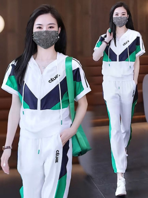 拼色时髦洋气减龄运动服两件套