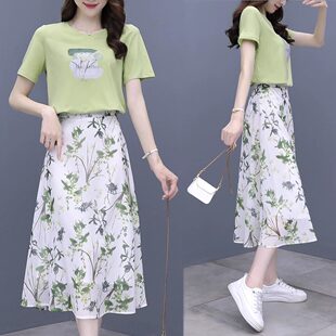 套装 两件套小个子显瘦装 碎花雪纺连衣裙子女装 胖mm大码 夏季 单件