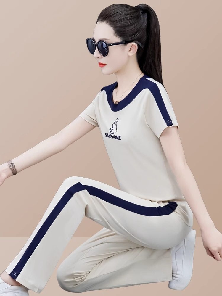 休闲运动套装女夏2025新款时尚韩版宽松薄款短袖圆领跑步服两件套,女装/女士精品,休闲运动套装,淘宝优惠券,粉丝福利购,淘宝优惠卷