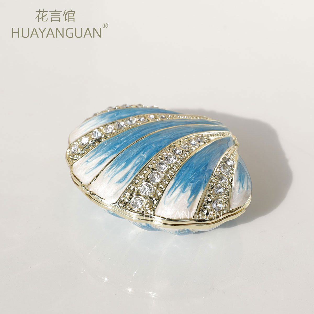 蓝色贝壳首饰盒母亲节小礼品合金珠宝盒贝壳珐琅盒海螺贝壳饰品盒