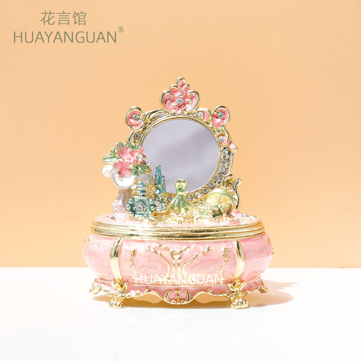 珐琅梳妆台镜子首饰盒摆件外贸出口中东复古化妆镜工艺礼品
