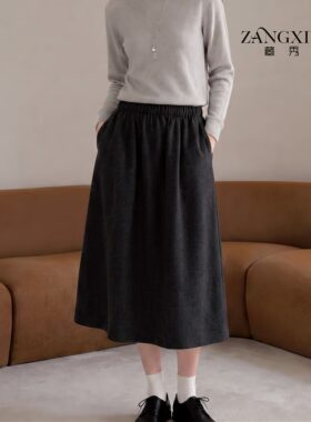 藏秀女绵羊毛松紧腰气质优雅纯色通勤女士半身裙BY32621