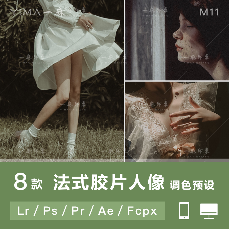 LR预设法式胶片人像莫兰迪PS/FCPX达芬奇手机版APP滤镜PR调色LUT