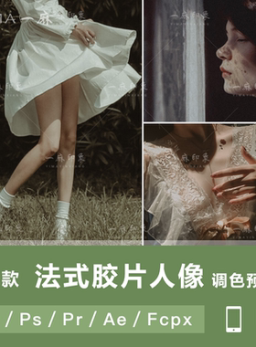 LR预设法式胶片人像莫兰迪PS/FCPX达芬奇手机版APP滤镜PR调色LUT