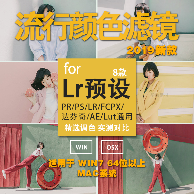 LR预设流行颜色PR/PS/FCPX/达芬奇/AE/LUT人像调色滤镜设计素材