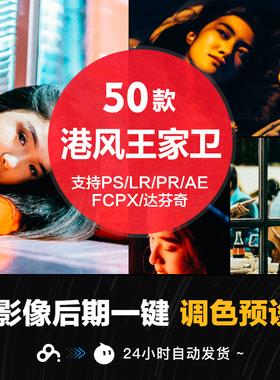 LR预设王家卫港风复古胶片人像街拍调色滤镜PR/PS/FCPX/达芬奇/AE