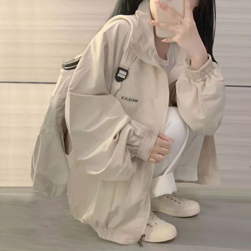 女款美式风衣外套拉链立