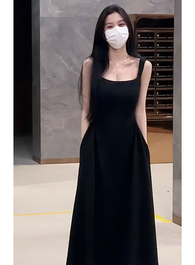 法式茶歇白色吊带洋装子女夏季2026春秋新款小个子长袖收腰长裙