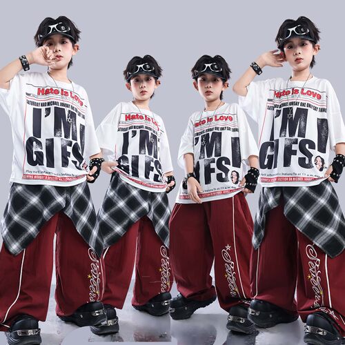儿童街舞服装夏新款男童嘻哈hiphop女童爵士舞架子鼓潮牌酷帅套装