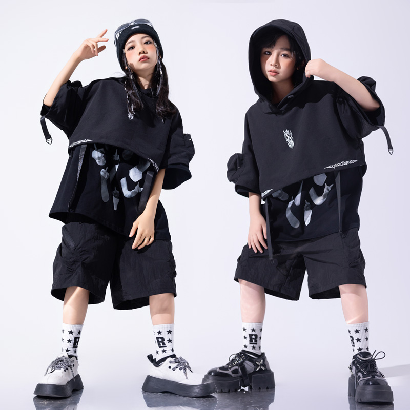 少兒hiphop街舞童裝女孩潮牌重工馬甲套裝架子鼓演出服男童套裝酷