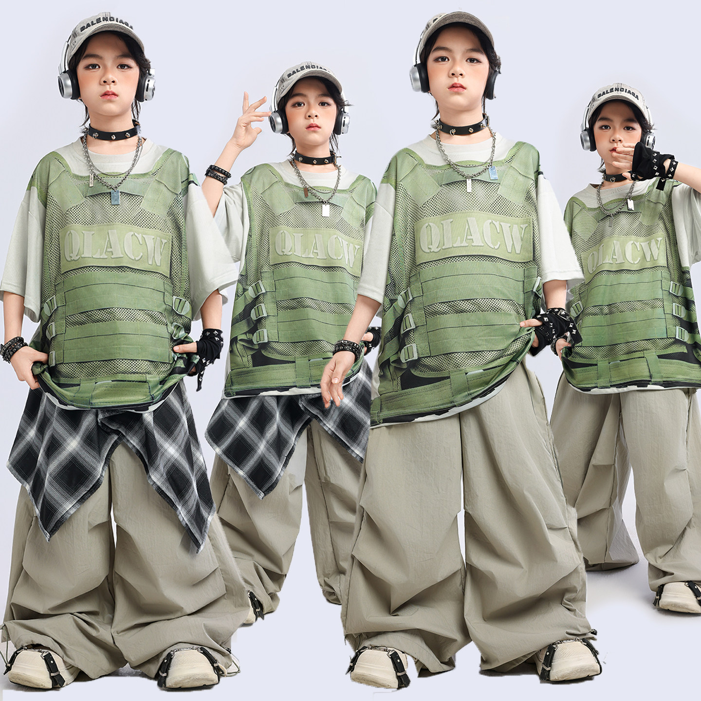 儿童街舞演出服装夏季男童嘻哈街头风迷彩酷帅套装少儿hiphop潮服图片