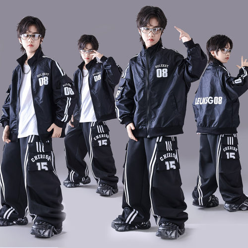 街舞儿童潮服演出服男童机车套装hiphop童装嘻哈走秀女架子鼓爵士