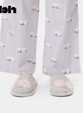 tbh野兽派家居熊猫嘭嘭毛绒拖鞋加厚保暖鞋子冬季可外穿家居鞋