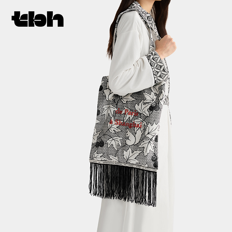 tbh野兽派家居梧桐工坊合作系列珠绣亮片流苏丝绒购物袋单肩包,箱包皮具/热销女包/男包,通用款女包,淘宝优惠券,粉丝福利购,淘宝优惠卷