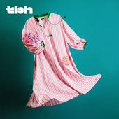 tbh野兽派家居哈利波特生日蛋糕印花刺绣长睡衣可外穿家居服女秋