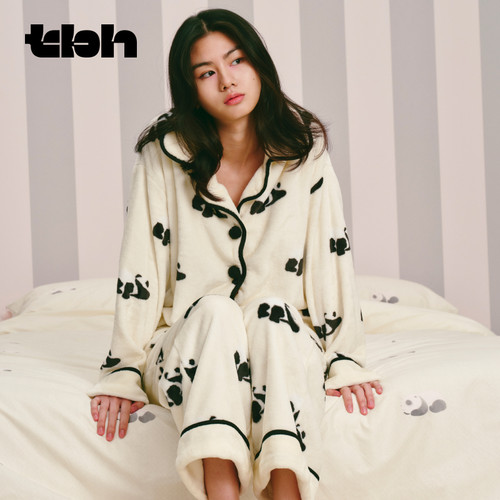 熊猫嘭嘭法兰绒家居服套装