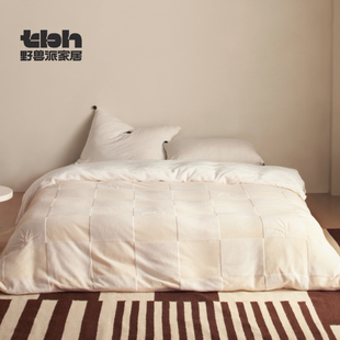 tbh野兽派家居床上四件套熊猫嘭嘭法兰绒棋盘格剪花秋冬床品套件