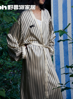 tbh野兽派家居都市野兽黑豹真丝晨袍女100%桑蚕丝夏季家居服睡袍