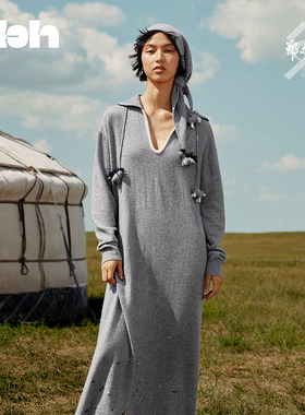 tbh野兽派家居X鄂尔多斯1980联名 小翻领连衣裙羊绒羊毛针织裙*