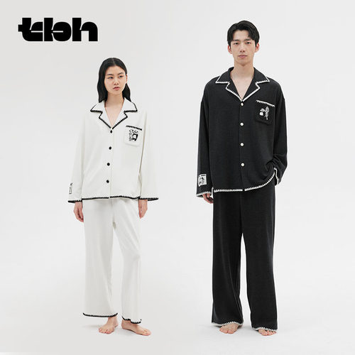 tbh野兽派家居熊猫嘭嘭针织奶油绒家居服套装秋冬可外穿情侣睡衣