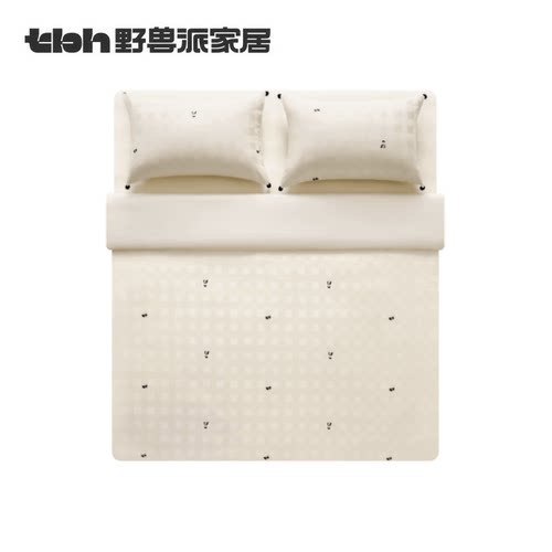 熊猫嘭嘭提花朝阳格床品四套件