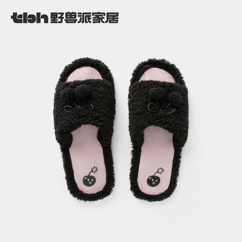 tbh野兽派家居毛绒拖鞋樱桃黑