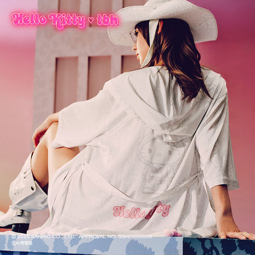 tbh野兽派家居三丽鸥Hello Kitty星光缎连帽晨袍室内家居服睡袍夏