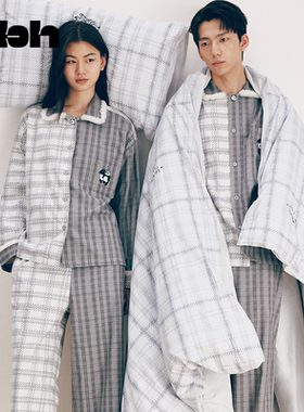 tbh野兽派家居熊猫嘭嘭加厚全棉法兰绒家居服套装可外穿情侣睡衣