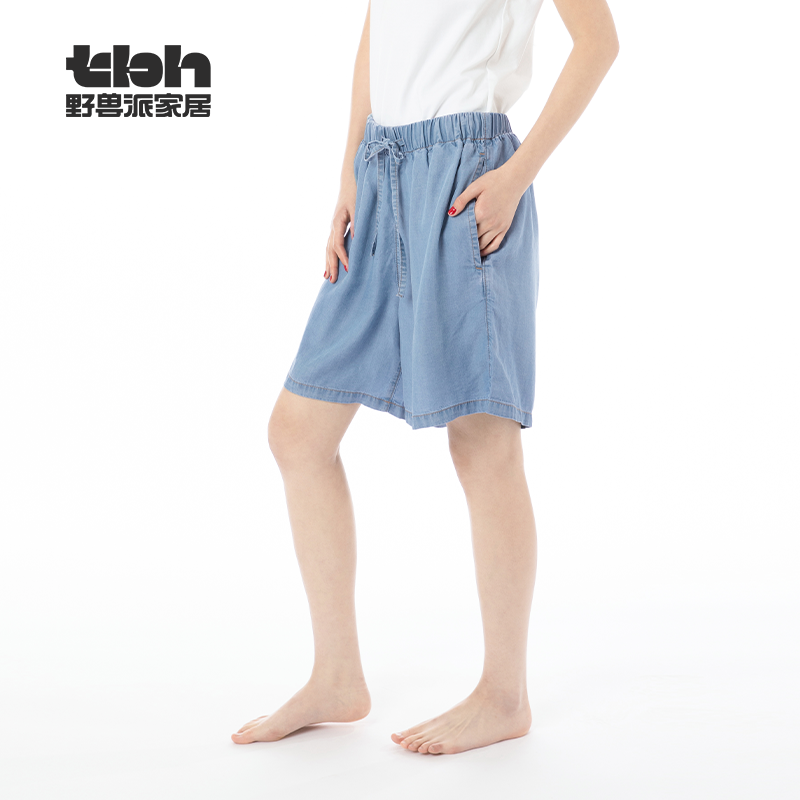 天丝牛仔家居短裤浅蓝丹宁