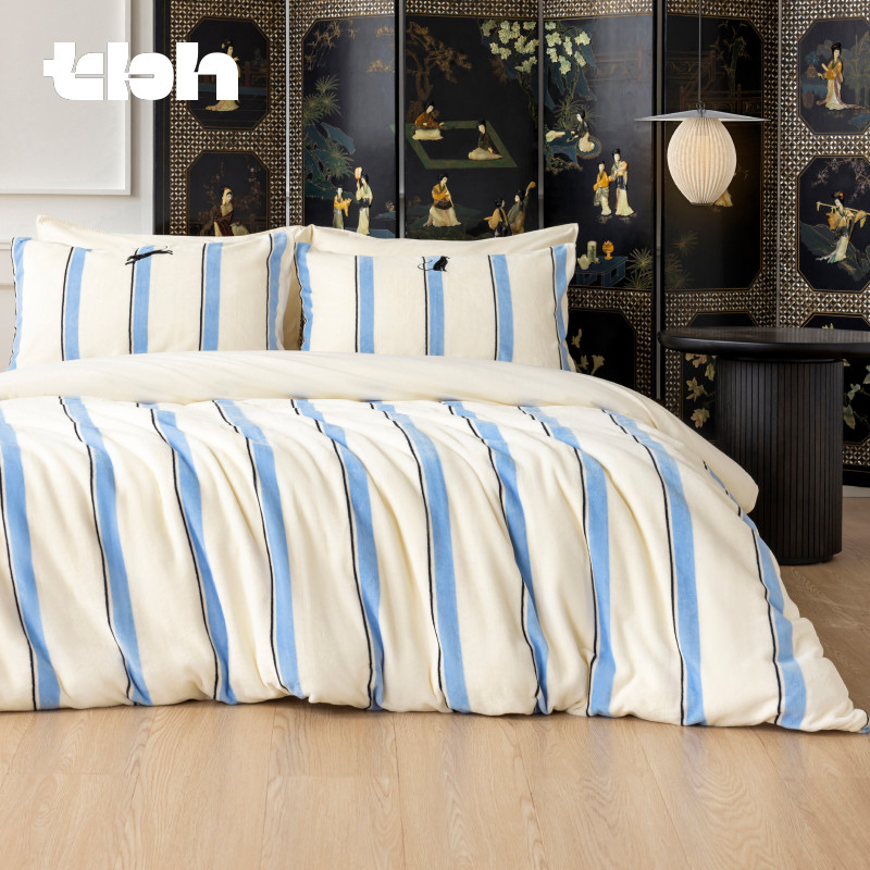 tbh野兽派法兰绒蓝白条纹床品