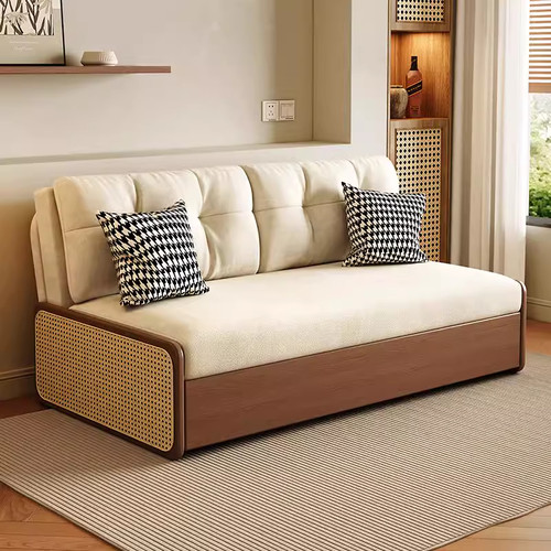 中古风编藤实木沙发床