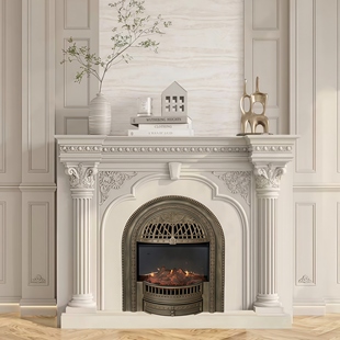 法式复古全实木雕花壁炉柜别墅客厅仿真火壁炉法式壁炉装饰柜定制