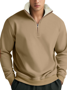 Zipper fleece hoodie欧美2024秋冬男装休闲立领门襟拉链加厚卫衣