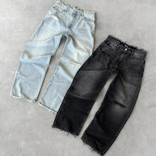 Make old ripped jeans欧美水洗做旧破洞男女同款街头休闲牛仔裤