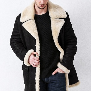 仿皮绒加厚皮毛一体中长大衣欧版 fur 男式 外套 coat秋冬新品 Men