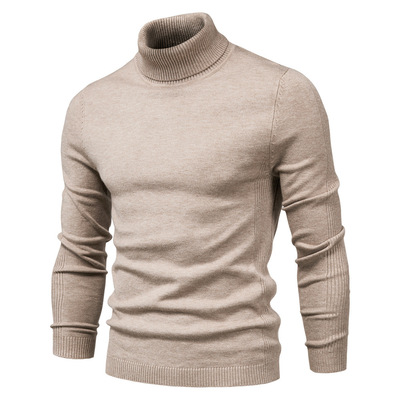 Hooded sweater秋冬新款外贸休闲男士纯色套头针织衫毛衣高领线衫