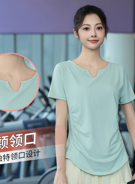 胖mm夏天薄款大码健身房运动瑜伽女短袖上衣宽松速干跑步t恤罩衫