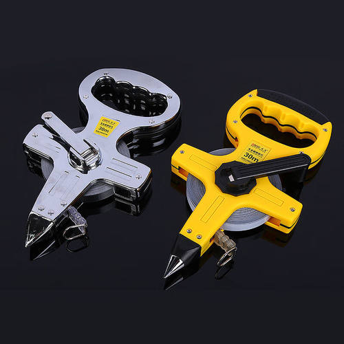 圣垛山手提式不锈钢架尺塑壳钢卷尺50米100米插地式测量钢架尺50