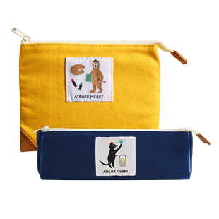 ATELIER MERRY动物三角笔袋扁平收纳袋多功能数码大容量学生考试文具袋便携化妆包GreenFlash