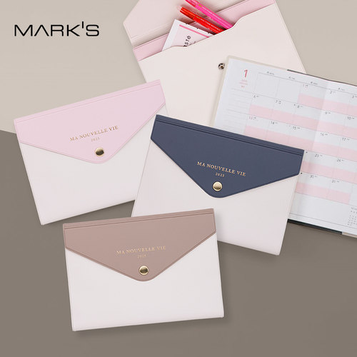 【2025年】MARK'S信封造型翻盖收纳封面任务管理型月计划手帐日程笔记本记事本B6尺寸时尚商务文艺清新女