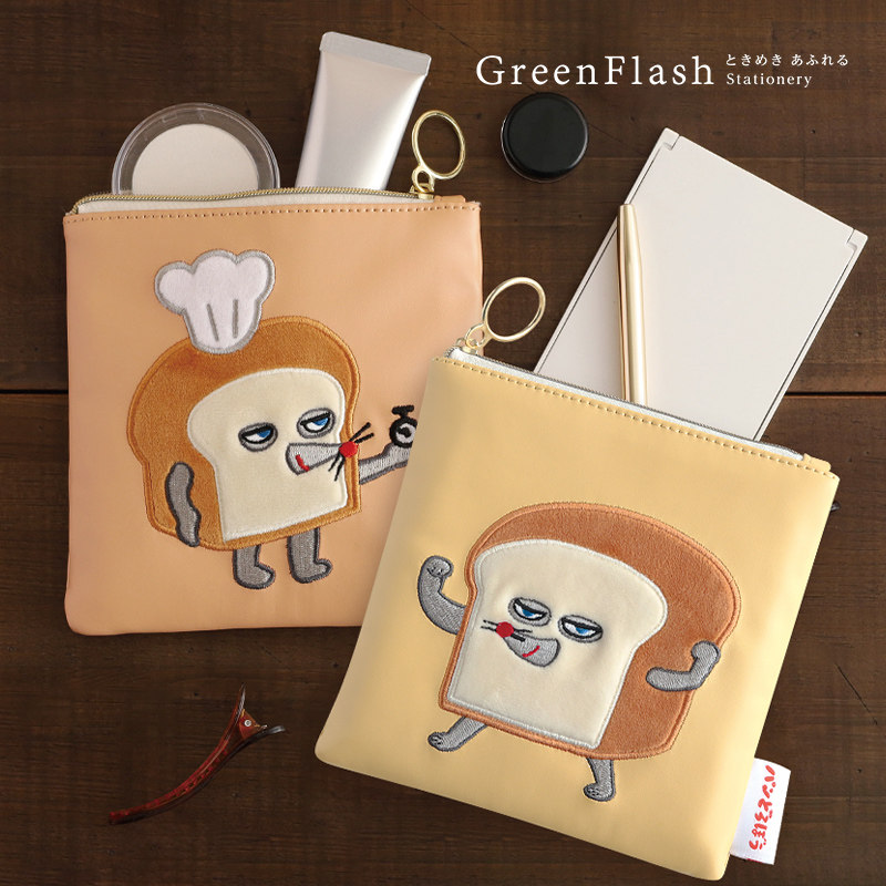 【GreenFlash】面包小偷绘本主题刺绣方型PU拉链化妆包数码收纳包