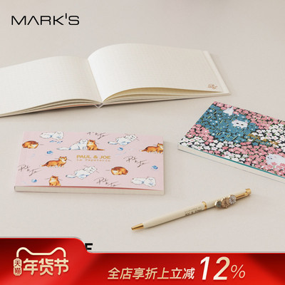 MARK'S PAUL&JOE2024年秋冬限定猫咪花卉主题印花A6变型横款方格纹笔记本记事本手帐适配窄桌面学生文艺