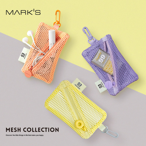 MARK'S MESH透明网格时尚纯色零钱数码钥匙化妆小挂包拉链