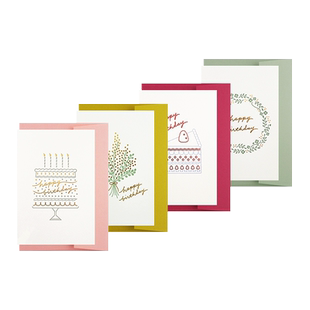 MATOKA MARK'S精选活版印刷创意生日贺卡生日蛋糕花束桃心图案附带信封烫金工艺男女生日祝福