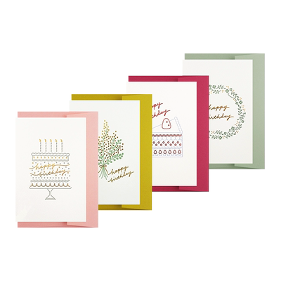 MATOKA MARK'S精选活版印刷创意生日贺卡生日蛋糕花束桃心图案附带信封烫金工艺男女生日祝福