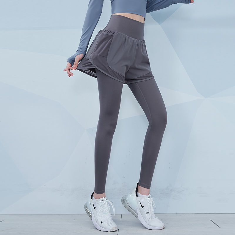 【清仓】高腰提臀健身裤女运动紧身裤跑步训练防走光假两件瑜伽裤