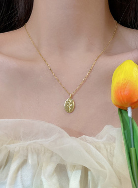 欧美复古玫瑰雕刻项链女新款潮锁