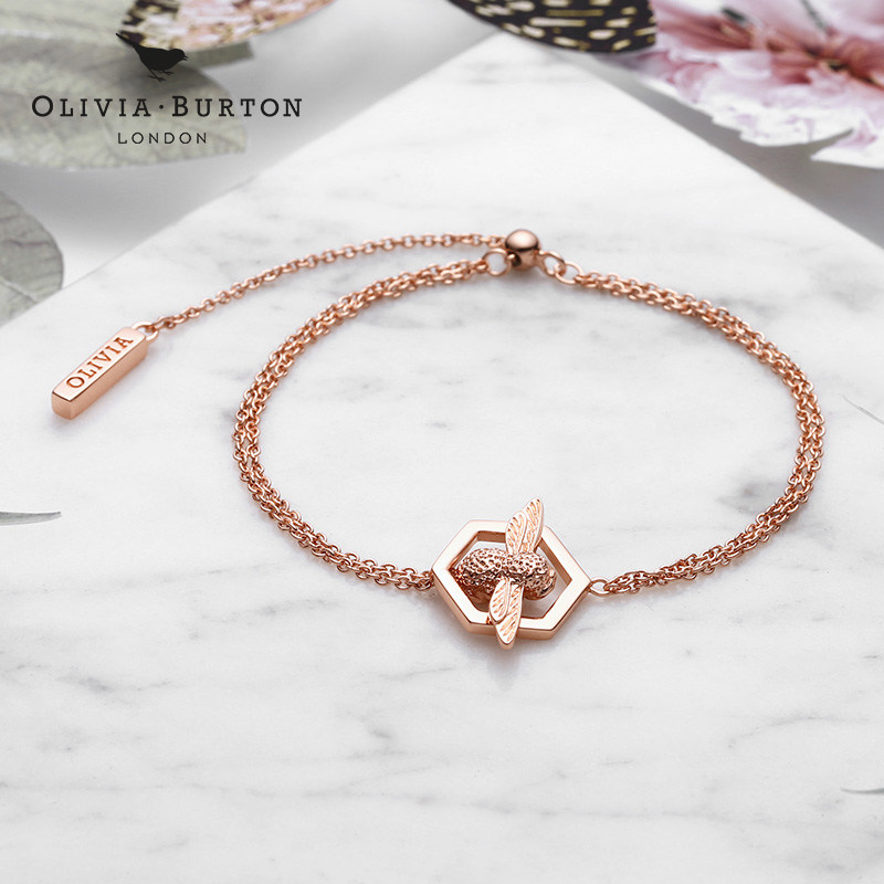 olivia burton手链简约玫瑰金OB小众闺蜜礼物手链3D蜜蜂手镯饰品